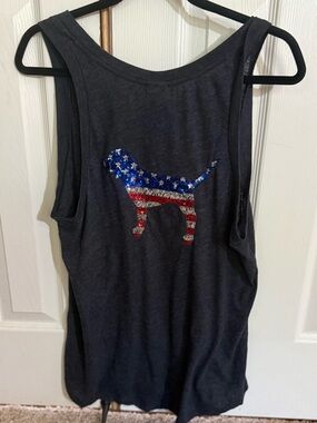 PINK Victoria’s Secret Patriotic Sequin Dog Tank Top Large